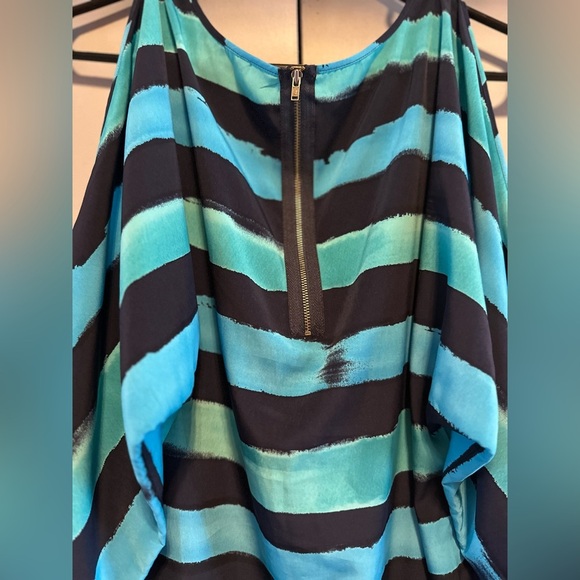 Express - Teal and Navy Striped Slit-Sleeve Dress (Size XS) - Picture 8 of 11